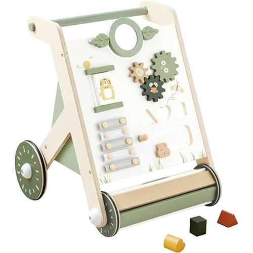Beright Wooden Baby Walker with Roller Upgraded, Push and Pull Learning Activity Walker, Multi-Functional Kids’ Activity Toys, Develops Motor Skills & Stimulates Creativity, Green