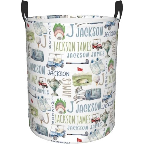 Personalized Golf Laundry Basket, Custom Sports Laundry Hamper With Name Gifts For Kids Baby Adults, Collapsible Dirty Clothes Storage Organizer With Handles M 19.6 X 15.7in