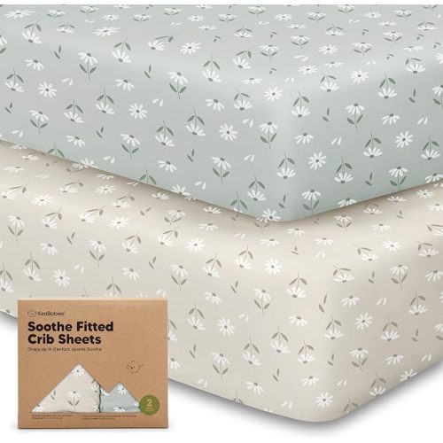 KeaBabies 2-Pack Organic Crib Sheets for Boys, Girls, Jersey Fitted Crib Sheet, Baby Crib Sheets Neutral, Cotton Breathable Crib Sheet, Cute Printed Crib Mattress Sheet, Baby Mattress Sheets (Daisies)