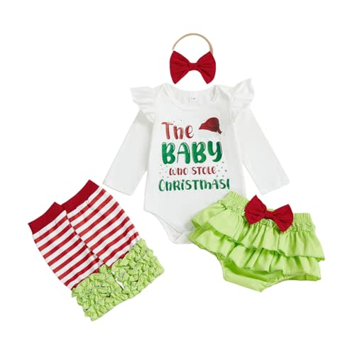 Newborn Baby Girl Christmas Outfit The Baby Who Stole Christmas Romper Bloomer Shorts Set Headband Xmas Clothes
