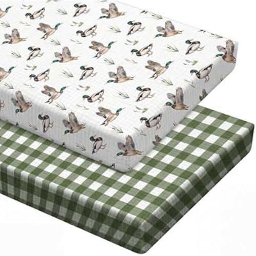 Irenare 2 Pcs Muslin Mallard Duck Crib Sheet Fits Standard 52"x28" Mattress