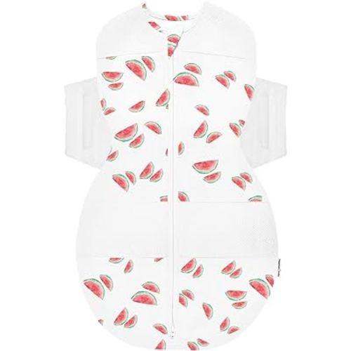 Happiest Baby SNOO Sleep Sack - 100% Organic Cotton Baby Swaddle Blanket - Doctor Designed Promotes Healthy Hip Development (Ivory Watermelons, Small)