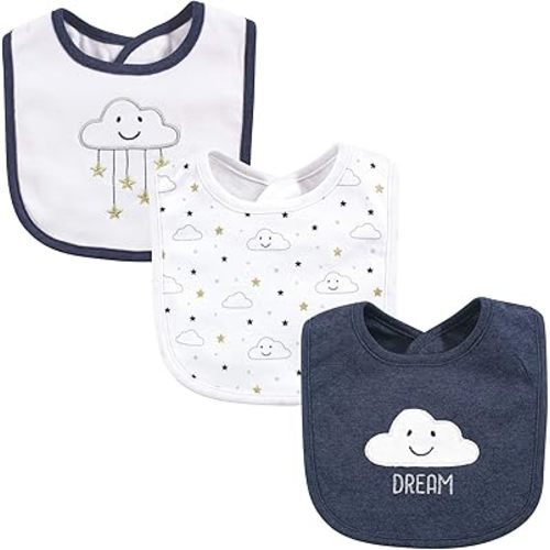 Hudson Baby Unisex Baby Cotton Bibs, Navy Cloud, One Size