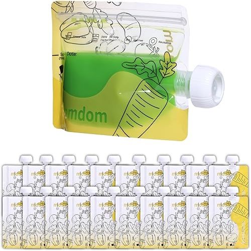 20 Pack Reusable Baby Food Pouches for Toddlers, Refillable Squeeze Pouch for Applesauce Yogurt Homemade Organic Puree Juice Snack for Baby Kids Students, Storage Containers, BPA Free, 5oz