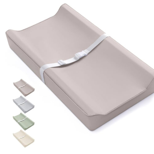 Blissful Diary Vegan Leather Baby Changing Pad with Waterproof & Wipe-Clean PU Cover, Standard Size Cozy Diaper Changing Pad for Dresser and Table, Taupe