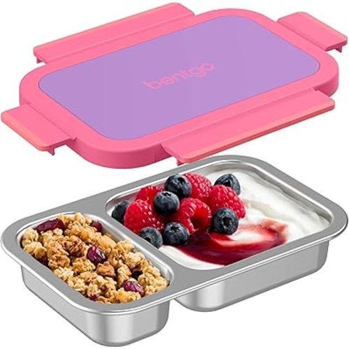 Bentgo Stainless Steel Snack Box - Leak-Proof, 2 Compartments, 2-Cup Capacity, Ideal for Kids 3+, Teens & Adults, Durable, Reusable (Lilac)