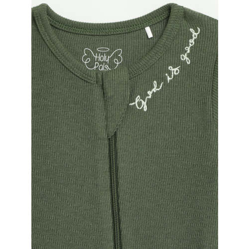 Solid Olive PJ Footless Onesie Ribbed Cotton-Bamboo Blend – Holy Pals