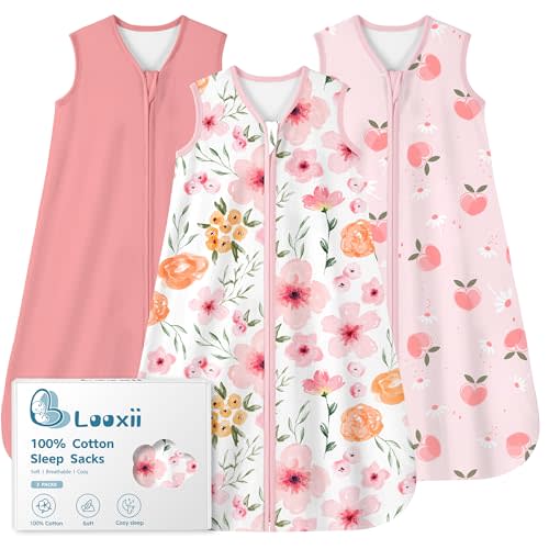 Looxii Baby Sleep Sack 0.5 TOG, 100% Cotton 3 Pack Wearable Blanket Baby Sleep Bag for Newborn Infant, 2-Way Zipper Lightweight Toddler Sleeping Sack 0-6 Months