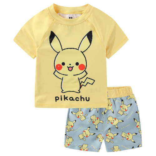 Pokemon Pikachu UPF 50+ Rash Guard Shirt and Swim Trunks Shorts Swimwear Set Swimsuit (Boys), 2 Piece Set, Sizes 18M-4T