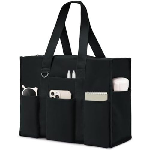 Becokan Large Tote Bag for Women Waterproof with 12 Pockets Top Zipper Closure Utility Teacher Nurse Bags for Work School