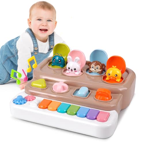 Interactive Pop Up Toy with Piano Keyboard - Cause and Effect Animal Toy with Music and Light for Toddlers 1-3, STEM Learning Educational Baby Toys, Birthday Gifts for Boys Girls 6-12 Months