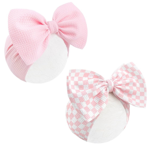 YanJie 2PCS 7’’ Light Pink Bows for Baby Girls Checkered Headband Pink Bow Infants Toddler Hair Accessories Newborn Headbands Hair Bow Baby Clothes
