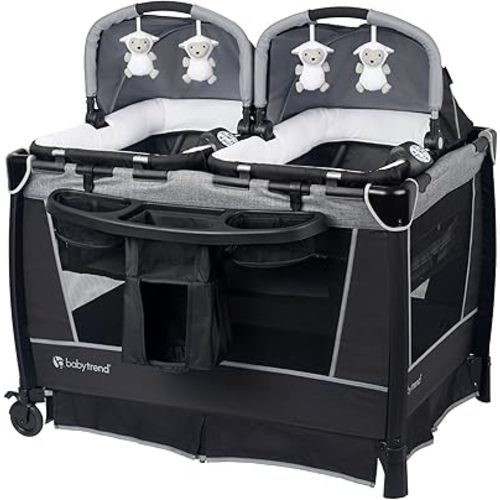 Baby Trend Retreat Nursery Center with Two Removable Rock A Bye Bassinets, Changing Table, Organizer, and Music Center with Nightlight, Quarry