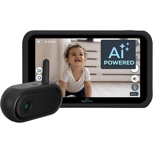 Tiny Traveler Ai Smart Wireless Baby Car Monitor (TT006B) - AI-Powered Safety Alerts: Cry/Laugh/Stand Detection, Virtual Fense, Long Range 1000ft Night Vision Lullabies Night Light - Black