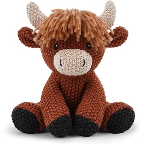 Crochet Stuffed Animal for Kids,8inch Sit Cattle Toys Hand Knit Doll Baby Cute Doll Bed Time,Handmade Knit Animal Toy Soft Cotton Knitted Animals Teddy Bear Christmas Birthday Gifts （Knit Cattle）