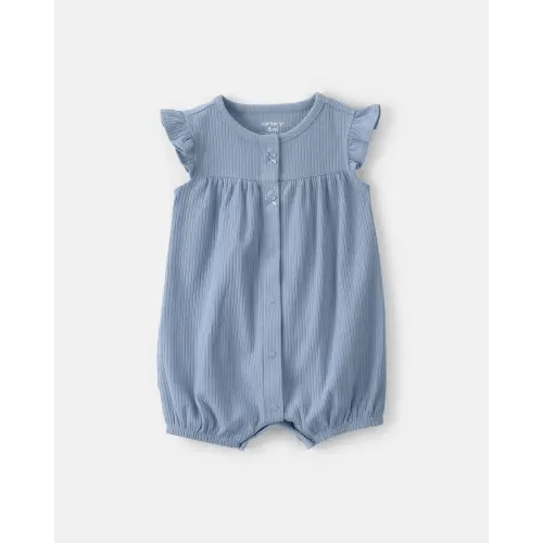 Baby Girl Rib Short-Sleeve Romper - Blue | Carter's