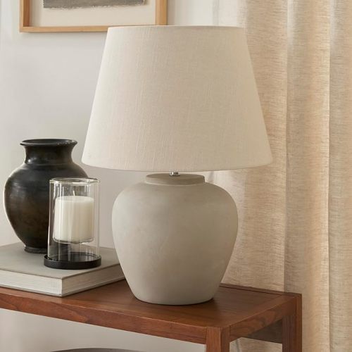 Nourison Home 20" Sand (Light Beige) Neutral Ceramic Table Lamp with Fabric Shade, Bedside Nightstand Lamp for Bedroom, Living Room, Entryway