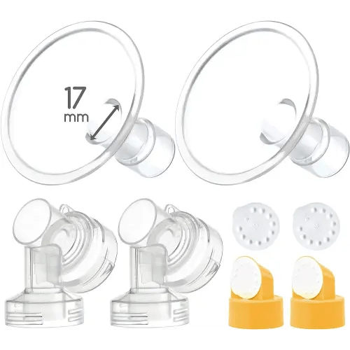 Maymom 17 mm 2X Two-Piece Breastshield, 2X Base Connector w/Valve and Membrane Compatible with Medela Breast Pumps; Small Shield (17mm)