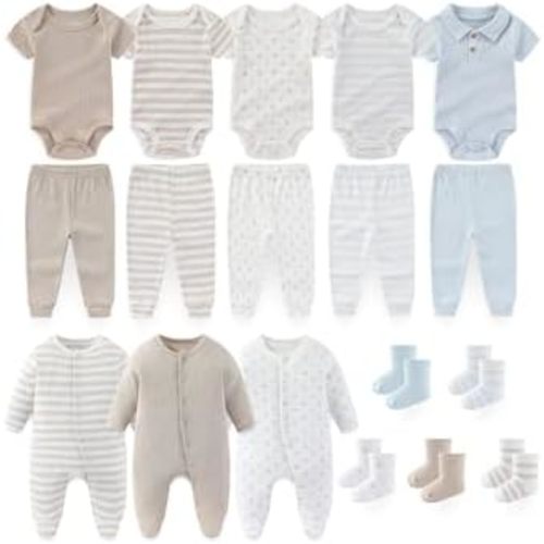 Baby Boy Girl Clothes Cotton Unisex Newborn Layette Gift Set and Accessories 18 Pack Baby Outfit 0-12Months