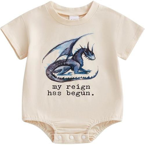 Eadrioss Newborn Baby Boy Girl Clothes My Reign Has Begun Romper Shirts Bodysuit Infant Dragon Summer Outfit 3 6 12 18 Month