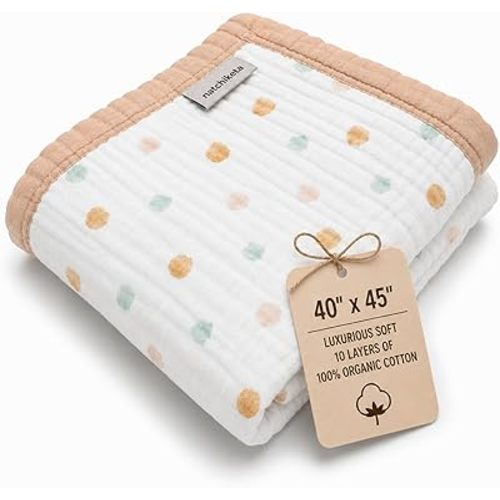 Organic Cotton Muslin Baby Blanket for Boys & Girls - Luxurious Soft Toddler Quilt for Swaddling - Gender Neutral Blanket - Baby and Toddler Gift - Neutral Dot
