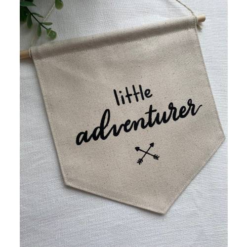 Little Adventurer Canvas Banner | Neutral Explorer Nursery Decor | Jungle Wall Decor | Flag Pennant Wall Hanging