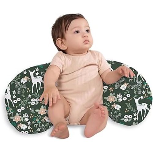 Little Grape Land Nursing Pillow, Upgraded Breast Feeding Pillow for Mom, Breastfeeding Bottle Feeding for 0–16 Months, Machine Washable Cover with Firm Breathable Filling for Tummy Time, Forest Deer