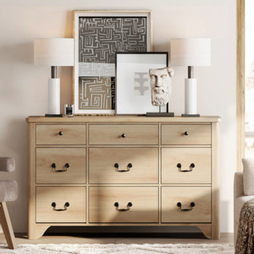 Gracie Oaks 9-Drawer Dresser for Kids Bedroom, 53.5" Farmhouse Dresser with Large Drawer, Baby Dresser For Bedroom, Living Room, Nursery, Hallway | Wayfair