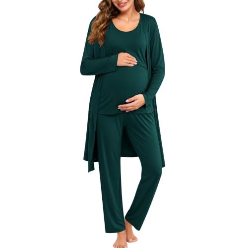 SWOMOG Maternity Nursing Robe Set 3 PCS Women Postpartum Pajamas Breastfeeding Labor Delivery Hospital Pregnancy Pjs