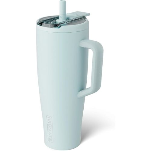 BrüMate Era Flip 40oz Tumbler with 100% Leakproof Covered Straw Lid | Hygienic Covered Straw | Insulated Stainless Steel Water Bottle with Handle | Cup Holder Friendly | BPA-Free (Blue Agave)
