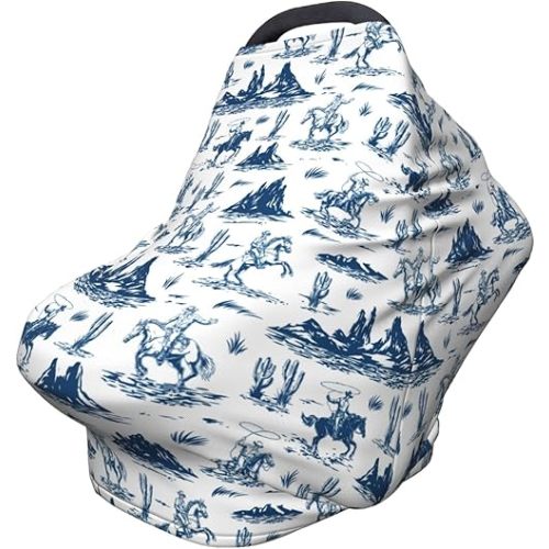Western Cowboy Cactus Baby Stuff Car Seat Cover for Baby Carseat Covers for Girl Boy Stretchy Soft Breathable Breastfeeding Infant Car Seat Canopy Carrier Cover