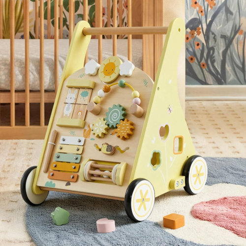 Ligu Wooden Baby Push Walker With Activity Center, Adjustable Speed Toddler Learning Walker With Xylophone, Shape Sorter And Storage Space | Wayfair