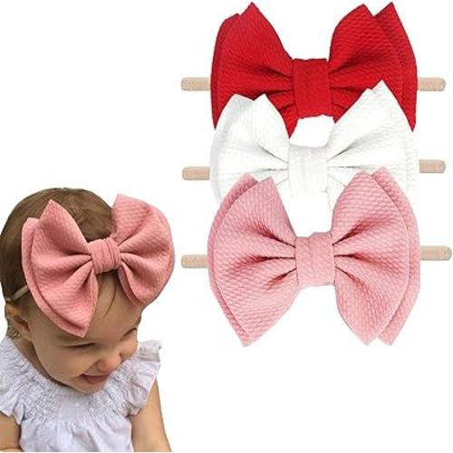 Hjiaruiky 5inch Baby Headbands Baby Girl Bows Newborn Bows Headband for Baby Girls Handmade Big Hair Bows Hair Accessories Heaadwraps for Infant Toddlers Red White Pink