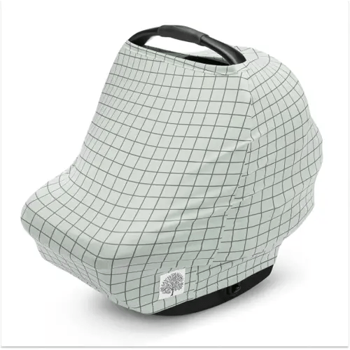 Parker Baby 4 in 1 Car Seat Cover for Girls and Boys - Stretchy Carseat Canopy, Nursing Cover, Grocery Cart Cover, High Chair Cover - “Sage/Pewter”