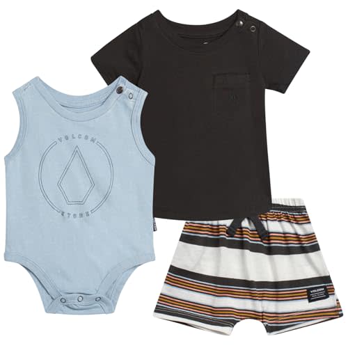 Volcom Baby Boys' Clothes Set - 3 Piece Onesie, T-Shirt, and Shorts Cute Outfits for Newborn (Sizes: 0-24 Months)