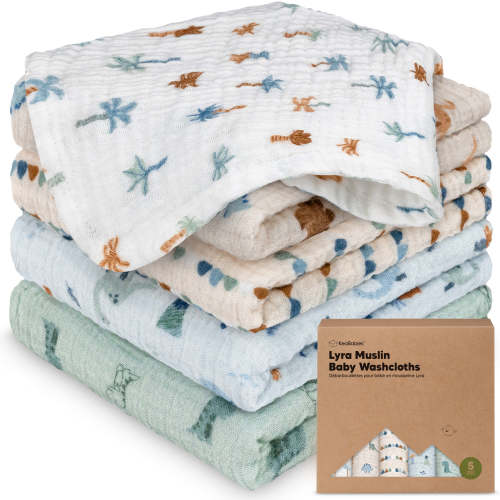 Lyra Muslin Baby Washcloths - Dino Park / 5-Pack
