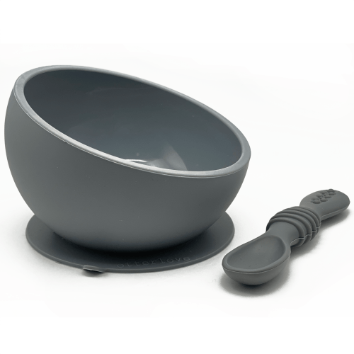 Silicone Baby Bowl & Spoon Set – Smoke - otterlove by Platinum Pure | Premium Platinum Silicone Products for Babies & Toddlers