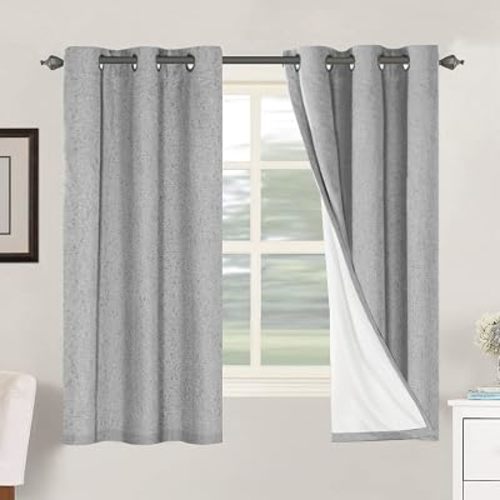 H.VERSAILTEX 100% Blackout Linen Curtains 63" L 2 Panels Dove Gray