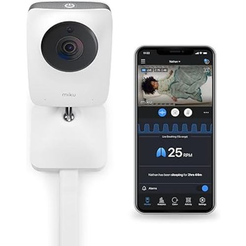 Miku Pro (Upgraded) Smart Baby Monitor Camera w/Wall Mount - Real-Time Breathing & Sleep Tracking, Contact-Free w/Instant Alerts, Awareness for Safe Sleep - Requires Additional Monthly Membership