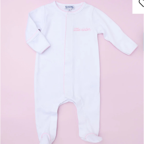 Magnolia Baby Girl Little Sister Embroidered Footie
