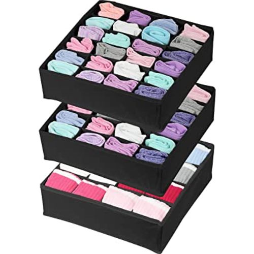 Simple Houseware Closet Drawer Organizer for Clothes, Socks and Underware, 3 Pack, Black
