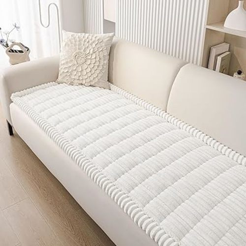Smiry Couch Cover for Dogs Washable, Non Slip Fuzzy Pet Couch Covers for 3 Cushion Sofa Pet Friendly, Thick Soft Sofa Slipcovers Cushion Protector (White, 27.6" x 59")