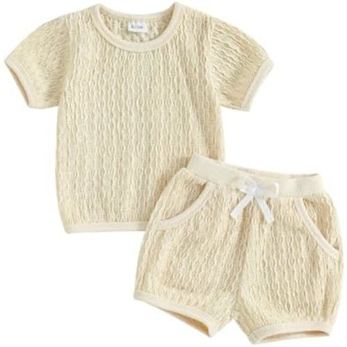 Fernvia Toddler Baby Girl Summer Clothes Solid Jacquard Short Sleeves T-Shirt Tops + Shorts 3 6 9 12 18 24 Months Outfits Set