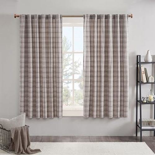 Madison Park Plaid Window Curtain Thermal Insulated, 1 Panel, 50x63 Brown