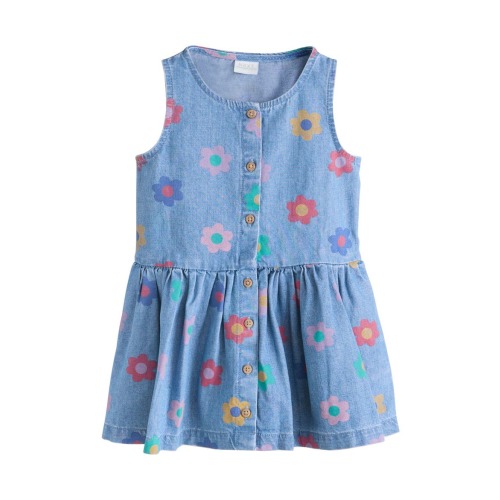 Kids' Floral Print Sleeveless Denim Dress