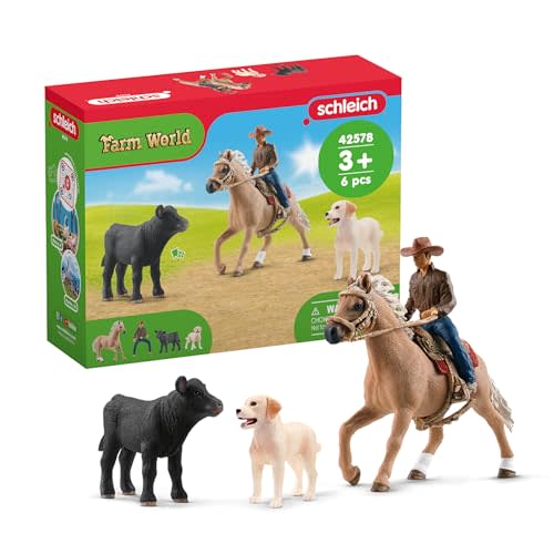 Schleich Farm World - 6Pc Western Riding Adventures - Kids Ages 3+ | 42578 | Farm Animal Figurine, Realistic Animal Toys, Barn Toy for Kids 3+, Screen-Free Imaginative Pretend Play, Montessori