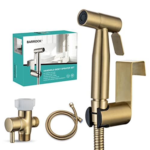 BARROCK Handheld Bidet Sprayer for Toilet, Stainless Steel Metal Made Baby Cloth Diaper Spraying Kit, Bathroom Toilet Bidet Attachment Set for Bathing Pets and Feminine Hygiene, Brushed Brass Gold