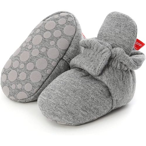 HsdsBebe Unisex Newborn Baby Cotton Booties Non-Slip Sole for Toddler Boys Girls Infant Winter Warm Fleece Cozy Socks Shoes