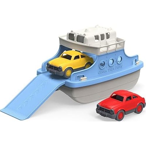Green Toys Ferry Boat with Mini Cars Bathtub Toy, Blue/White, Standard
