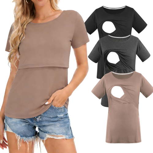 Women's Maternity Nursing Tops Clothes Breastfeeding T-Shirts 3-Pack